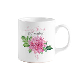 Personalised birth flower mug, November birth flower chrysanthemum, birthday gift