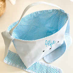 Personalised Bunny Easter basket with long ears, Pink or blue cotton egg hunt bag, Easter decoration