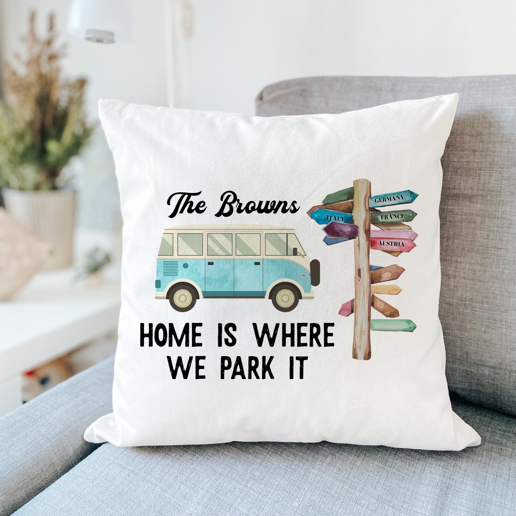 Personalised Campervan Camp Cushion Camper Van Gift Motorvan decor Couple Travel Present