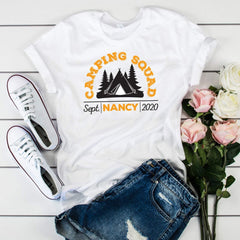 Personalised camping squad T-shirt with date and name, Hiking Gift Shirt, Nature Lover Gift