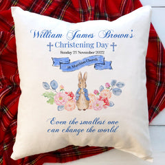 Personalised Christening Cushion With Name And Church, Pink Or Blue, Baptism Decoration