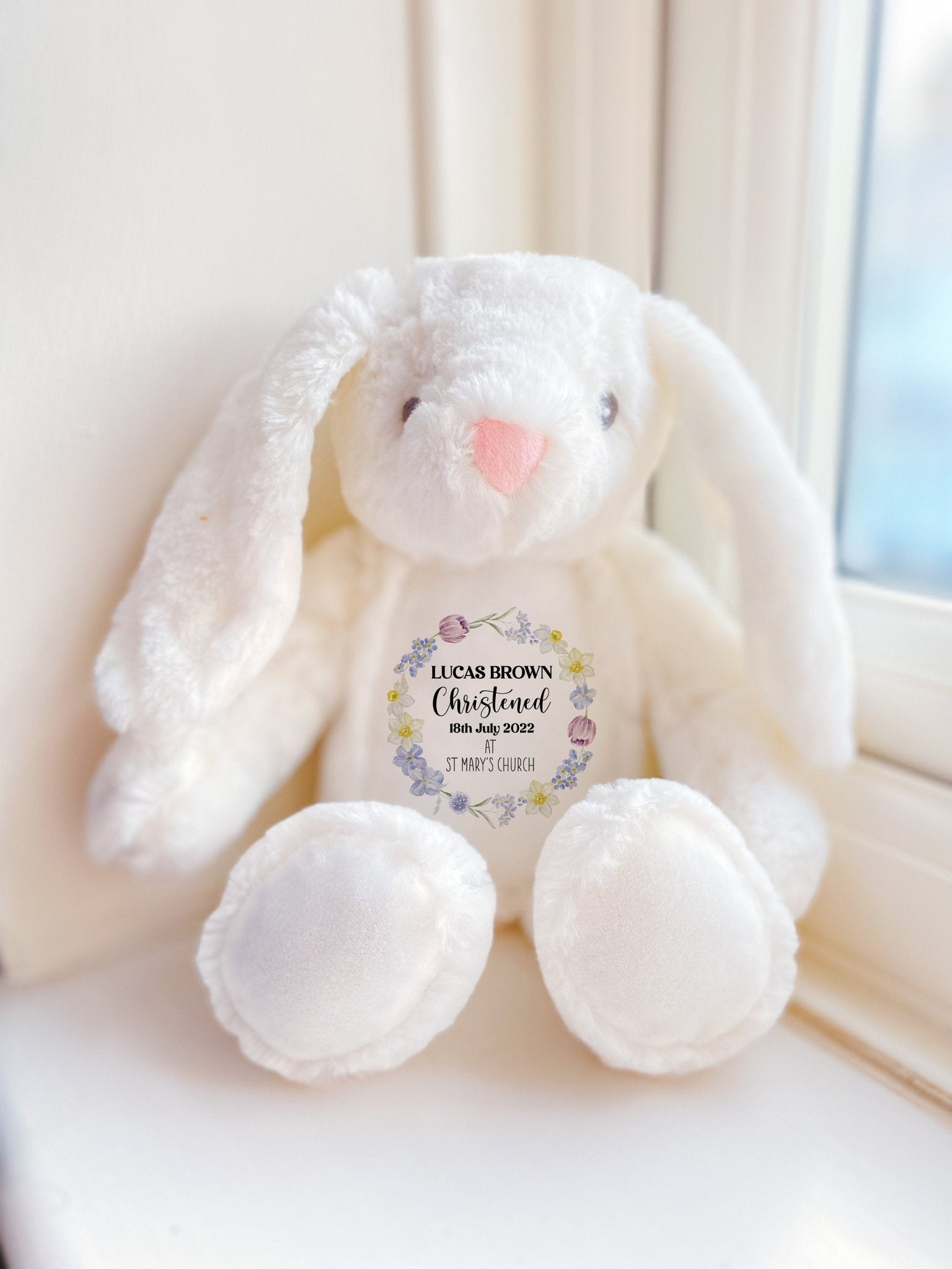 Personalised Christening Gift With Name And Church, Plush Toy, Baptism Bunny, Baby Girl Boy Gifts, Baby Keepsake Teddy