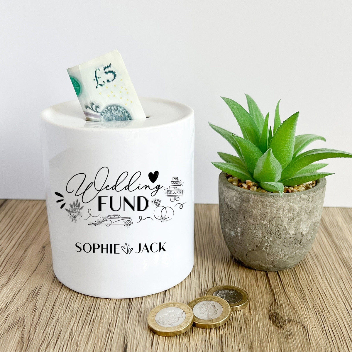 Personalised Christening money box with name PINK or BLUE Baptism deco