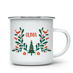 Personalised Christmas Enamel Mug With Name, Xmas Gift For Him Her Kids, Unbreakable Cup