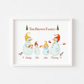 Personalised Christmas Family Poster, Snowman family name print, Mother's Day Gift
