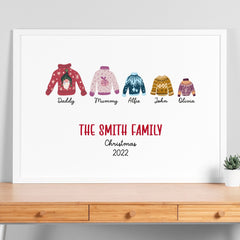Personalised Christmas Family Poster, Xmas Family Name Print Decor