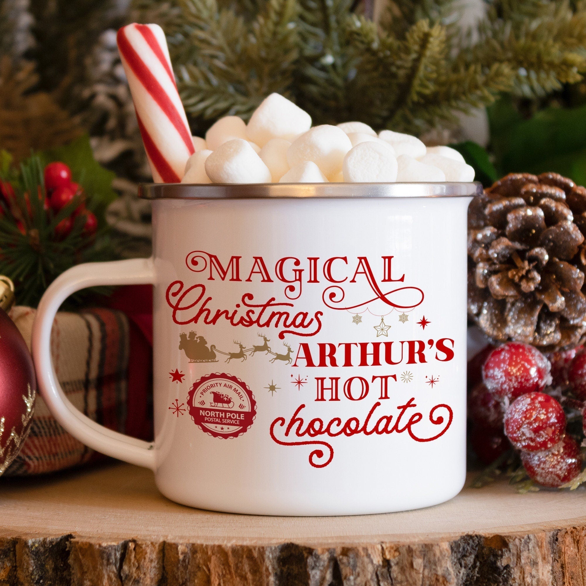 Personalised Christmas hot chocolate mug, Gift for kids, North Pole Mug