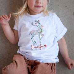 Personalised Christmas kids name t-shirt, Reindeer Xmas boy girl t shirt, top, Gift for kids