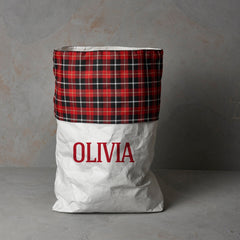 Personalised Christmas sack with red plaid detail 49x65 cm Family Xmas Decoration Handmade
