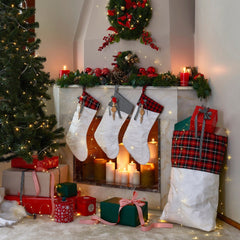 Personalised Christmas sack with red plaid detail 49x65 cm Family Xmas Decoration Handmade