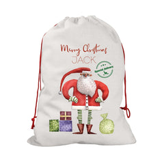 Personalised Christmas Santa sack with a name, Large Linen Santa Sack