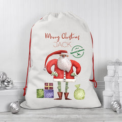 Personalised Christmas Santa sack with a name, Large Linen Santa Sack