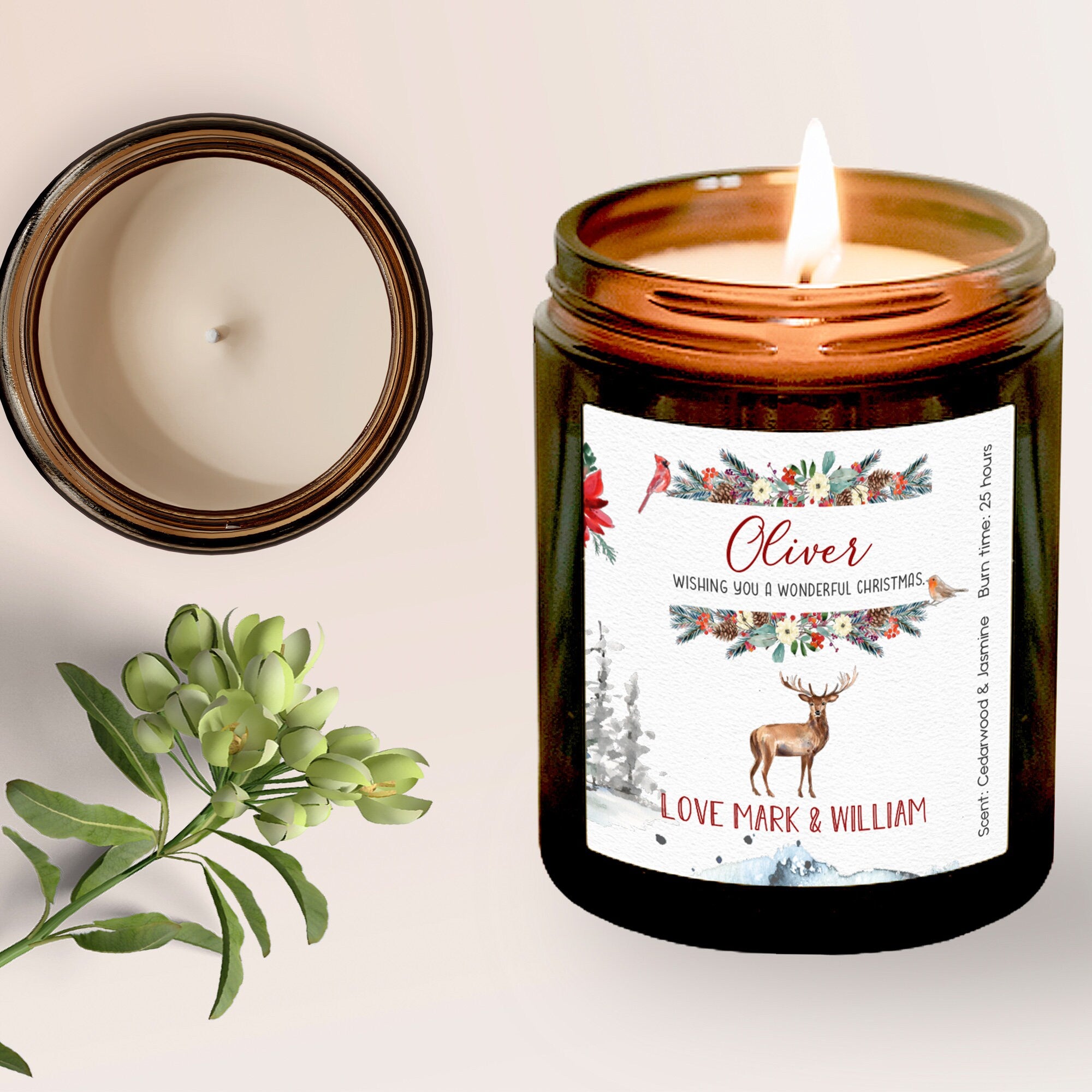 Personalised Christmas Scented Candle With Names, Gift For Her, Reindeer Merry Xmas Candle