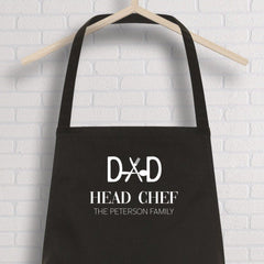 Personalised Dad Apron With Family Name, Dad Head Chef, Bbq Apron