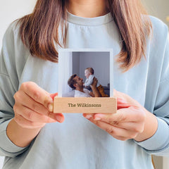 Personalised Dad Photo Block With Your Text, Metal Photograph Plaque and Wooden Stand Christmas Birthday Father's Day Gift For Dad