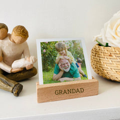 Personalised Dad Photo Block With Your Text, Metal Photograph Plaque and Wooden Stand Christmas Birthday Father's Day Gift For Dad