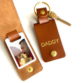 Personalised Dad Photo Keyring, Daddy Leather Photo Keychain, Father's Day gift for him