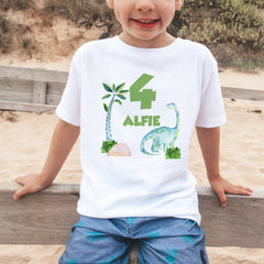 Personalised Dinosaur Kids Birthday T-shirt, Birthday Boy Girl T shirt Top, Gift Cute Dinosaur Themed