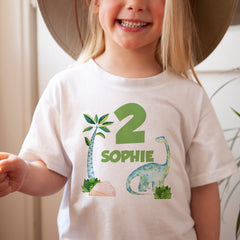 Personalised Dinosaur Kids Birthday T-shirt, Birthday Boy Girl T shirt Top, Gift Cute Dinosaur Themed