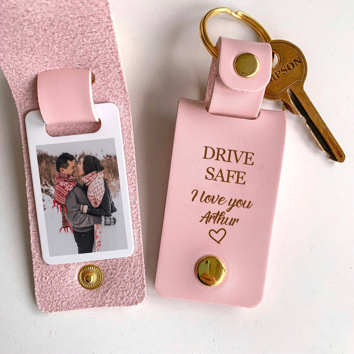 Personalised Drive Safe Photo Keyring, Novelty Keyring Keychain, Birth Pomchick