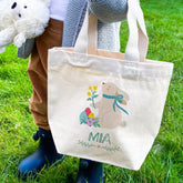 Personalised Easter bunny mini tote bag, Kids Basket for boys girls, First 1st Egg hunt bag