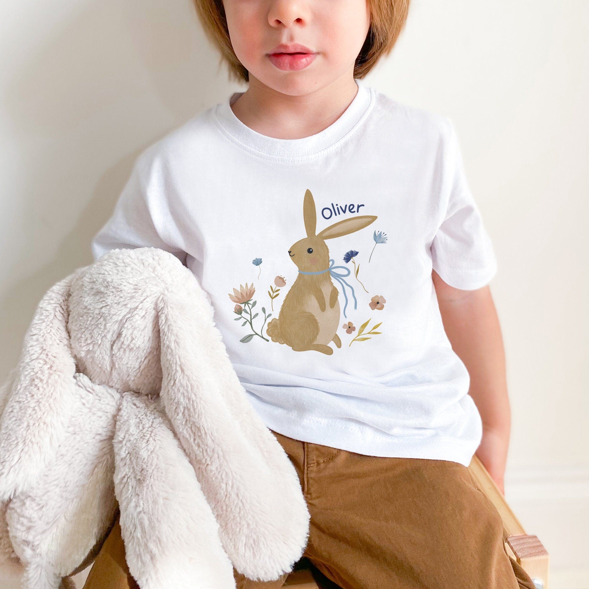 Personalised Easter bunny T-Shirt with name, Easter gift for boy girl, Bunny Childrens tshirt