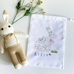 Personalised Egg Hunt Bag,s Easter Stuff Bags With Name, Easter Bunny Rabbit Gift
