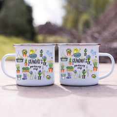Personalised Enamel Gardening Mug, Garden Gift for Him And Her Couple Present, Allotment Head Gardener
