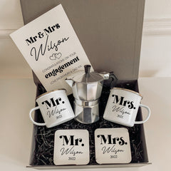Personalised Engagement Gift SET with Names, Mr and Mrs Gift, Congratulations On Your Engagement