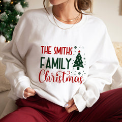 Personalised Family Christmas Jumper With Names, Matching Sweatshirt With Christmas Tree Design