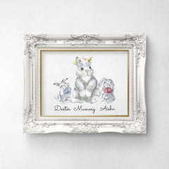Personalised Family Poster, Bunny family print, Mother's Day Gift, Rabbit family name sign, Gift for mum
