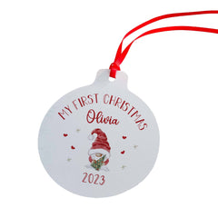 Personalised First Christmas 2023 Gnome Ornament With A Name, 1St Xmas Decoration Bauble For Kids Baby Boy Girl