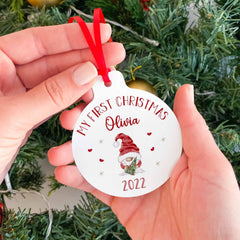 Personalised First Christmas 2023 Gnome Ornament With A Name, 1St Xmas Decoration Bauble For Kids Baby Boy Girl