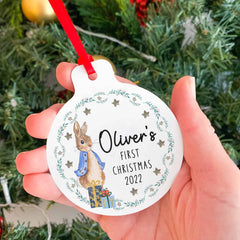 Personalised First Christmas Tree Ornament, Cute Rabbit Design With Name