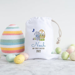 Personalised First Easter Stuff Bag, Easter Bunny Rabbit Gift, Egg Hunt Bags