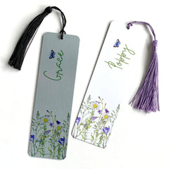 Personalised floral name bookmark with tassel, Gift for him or her, Book lover gift