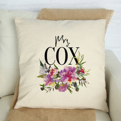 Personalised floral teacher cushion cover, Teacher thank you gift