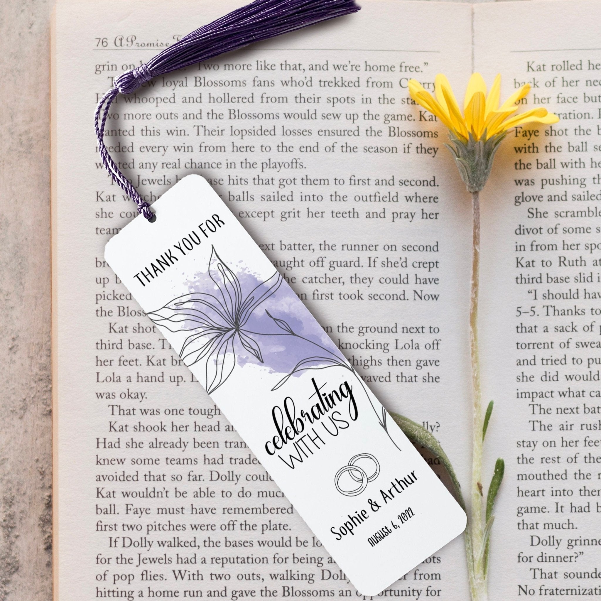 Personalised Floral Wedding Bookmark With Tassel, Wedding Favour For Guests, Bridesmaid Gift
