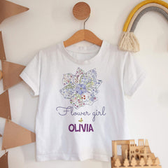 Personalised flower girl t-shirt, Flower girl outfit, Floral Wreath Tee, Wedding gift for kids
