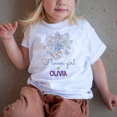 Personalised flower girl t-shirt, Flower girl outfit, Floral Wreath Tee, Wedding gift for kids