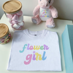 Personalised Flower Girl T-Shirt, Wedding Gift For Kids, Unicorn Colours Flower Girl Cute Present Ideas