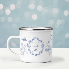 Personalised flowers enamel mug, Floral gift for her, Wife Girlfriend Daughter Gift