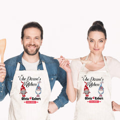 Personalised gnomes Matching couple aprons , SET of 2, Wife and husband Christmas aprons