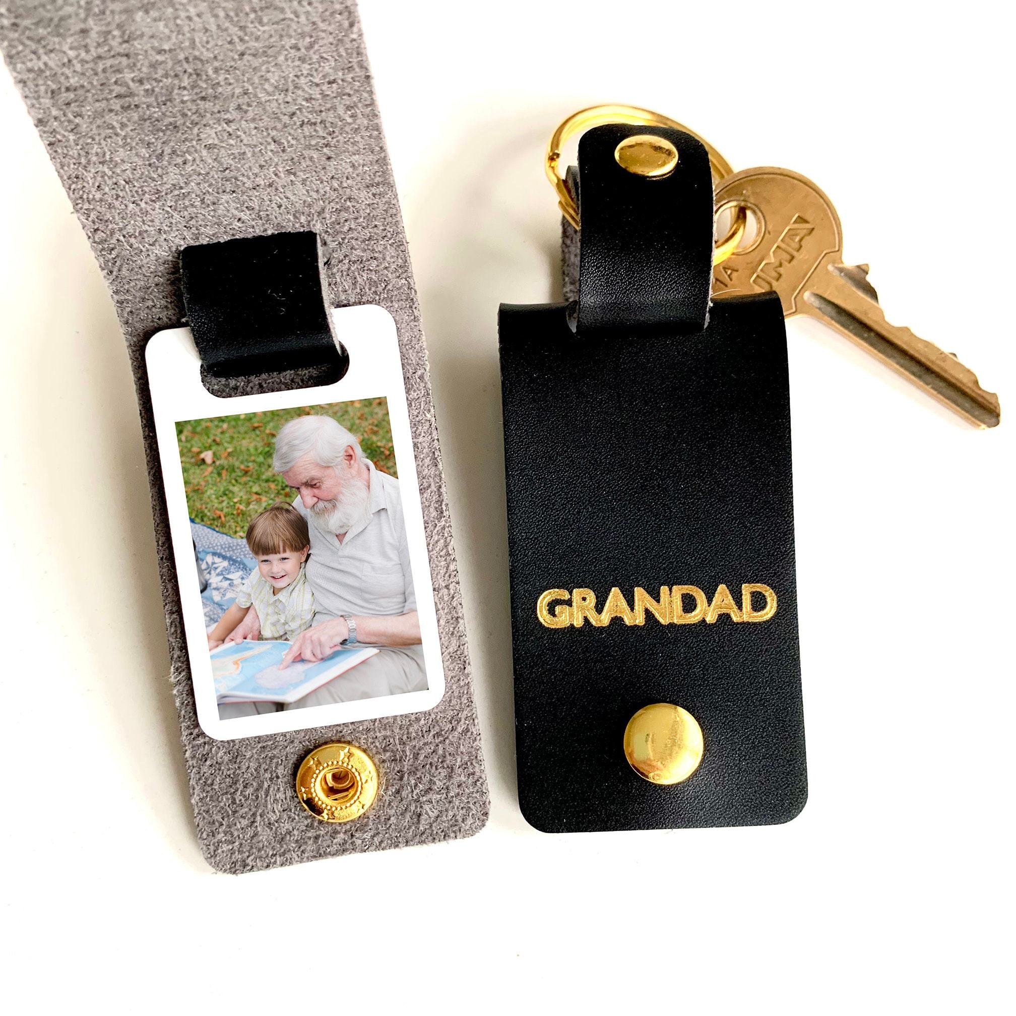 Personalised Grandad Photo Keyring, Leather Photo Keychain, Father's Day gift for him