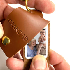 Personalised Grandad Photo Keyring, Leather Photo Keychain, Father's Day gift for him