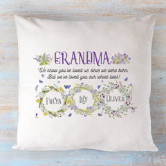 Personalised grandma cushion cover with grandchildren names, Personalised grandma gift