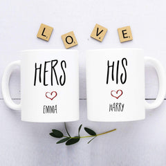Personalised hers his mug with couple names, Valentine's Day gift, Gift for couples