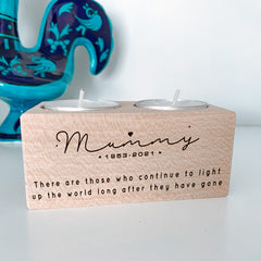 Personalised In Loving Memory Tealight Holder, Wooden engraved, Condolence Candle Remembrance