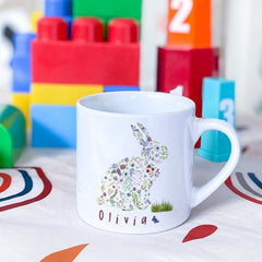 Personalised Kids Bunny Mug with name, Floral First Easter Bunny Mug, Gift For Toddler Children