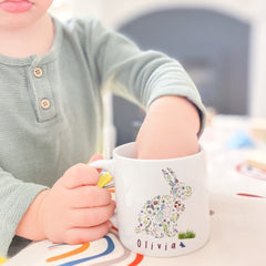 Personalised Kids Bunny Mug with name, Floral First Easter Bunny Mug, Gift For Toddler Children